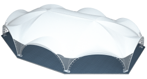 Арочный шатер ARCH HEXA LONG RT460/10/10X1 с размерами 27x20 м. вмещает до 230 чел.