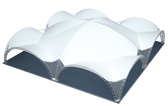Арочный шатер ARCH SQUARE RT256/8 с размерами 16x16 м. вмещает до 128 чел.