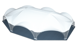 Арочный шатер ARCH EXTRA 76mm HEXA LONG RT290/8/8X1 с размерами 21x15 м. вмещает до 145 чел.
