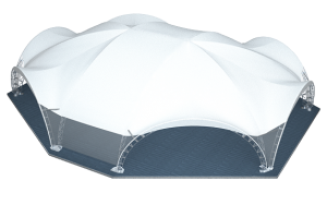 Арочный шатер ARCH EXTRA 76mm HEXA LONG RT241/8/4X1 с размерами 18,7x15,6 м. вмещает до 120 чел.