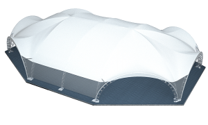 Арочный шатер ARCH HEXA LONG RT290/8/4X2 с размерами 21,8x15,6 м. вмещает до 143 чел.