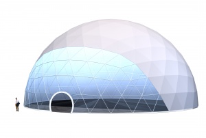 Сферический шатер SPHERE RT530D26 с размерами 26x26 м. вмещает до 265 чел.