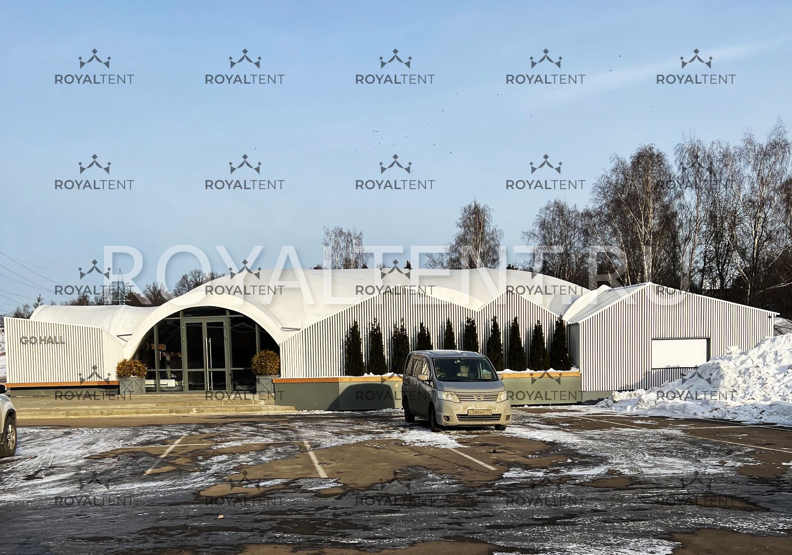 Установка зимних арочных шатров на площадке GOPARK: ARCH HEXA LONG RT290/8/8X1 и ARCH GATE RT32/8/4
