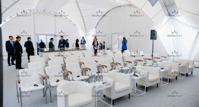 Аренда арочных шатров 450м2 для мероприятия посвященного открытию нового транспортно-логистического центра в пос. Селятино