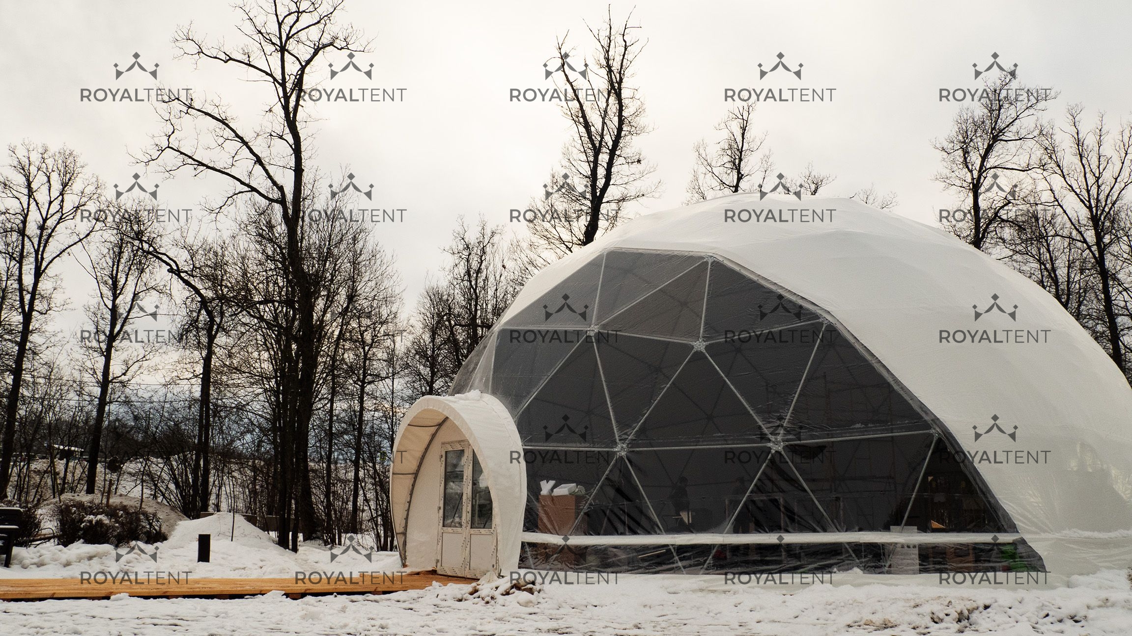 Установка зимнего сферического шатра для парка культуры, спорта и отдыха им. Героя России Ларисы Лазутиной