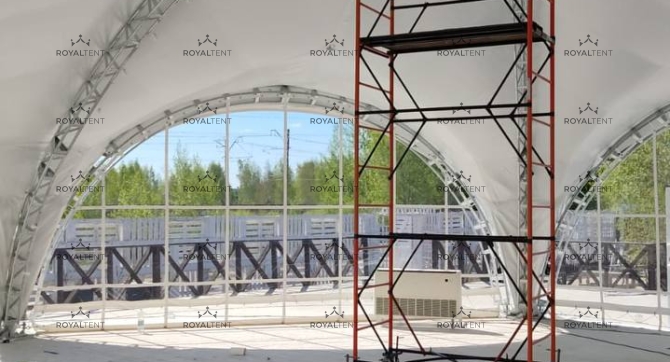 Изготовление 260м2 шатров серии ARCH для базы отдыха Мандала в пос. Кисегач